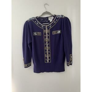 Cervelle Women’s Vintage 80s Beaded Embroidered Sweater Wool Angora Rabbit Blend